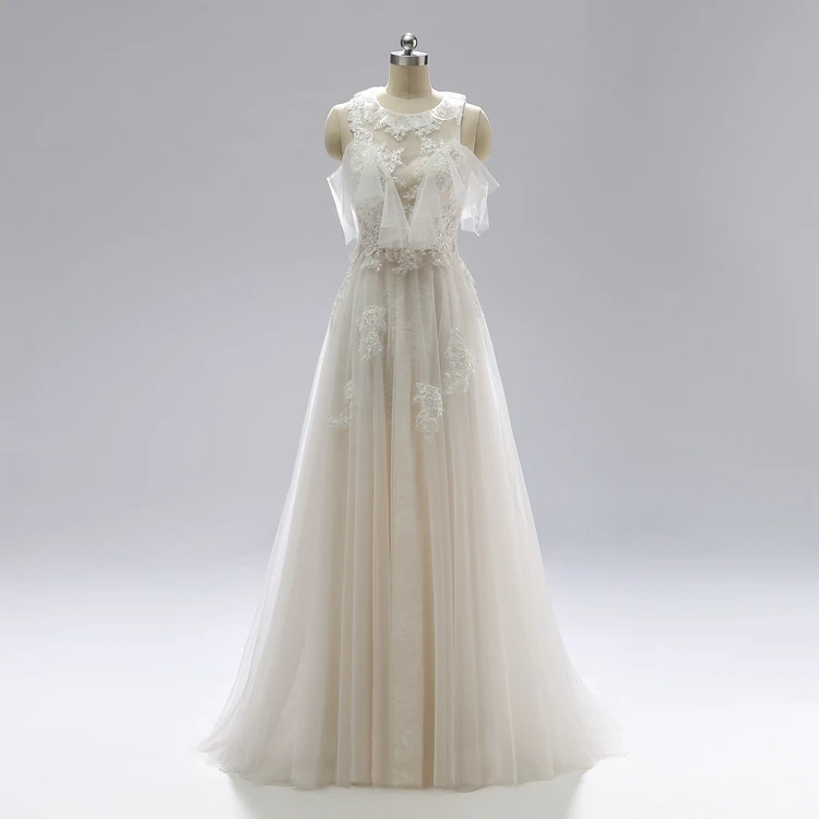 

#896 Factory Wholesale Price Simple A Line O-Neck Sleeveless Lace Wedding Dress Bride Dress, Ivory