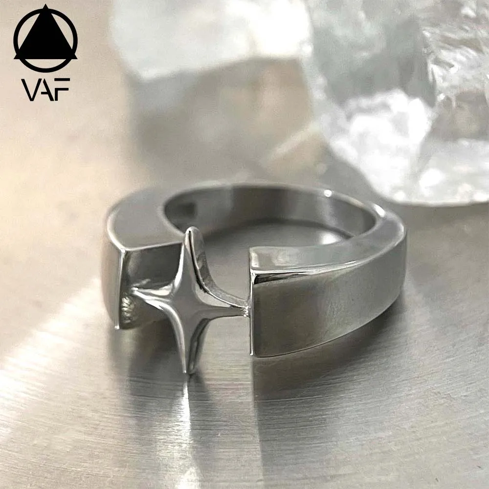 VAF New!! ! Popular Trend Cross Star Ring Stainless Steel Fully Polished No Rust No Fading Permanent Ring Kreuz-Stern-Ring