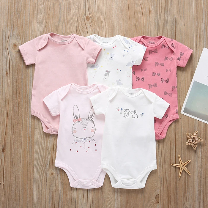 

Amazon Hot Sale 5piece/Set Summer Short-Sleeved Cotton Baby Romper set Newborn Baby Girls Bodysuit Baby clothing set, Colorful