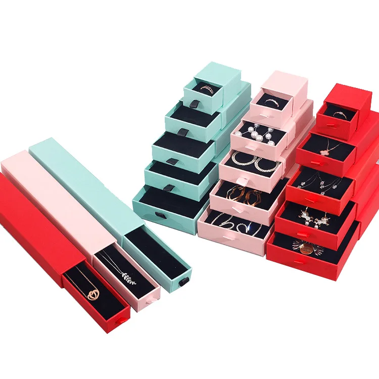 

small PINK paper drawer jewelry box package necklace wedding Anklet gift jewelry box and bags with custom logo, Cmyk / customization