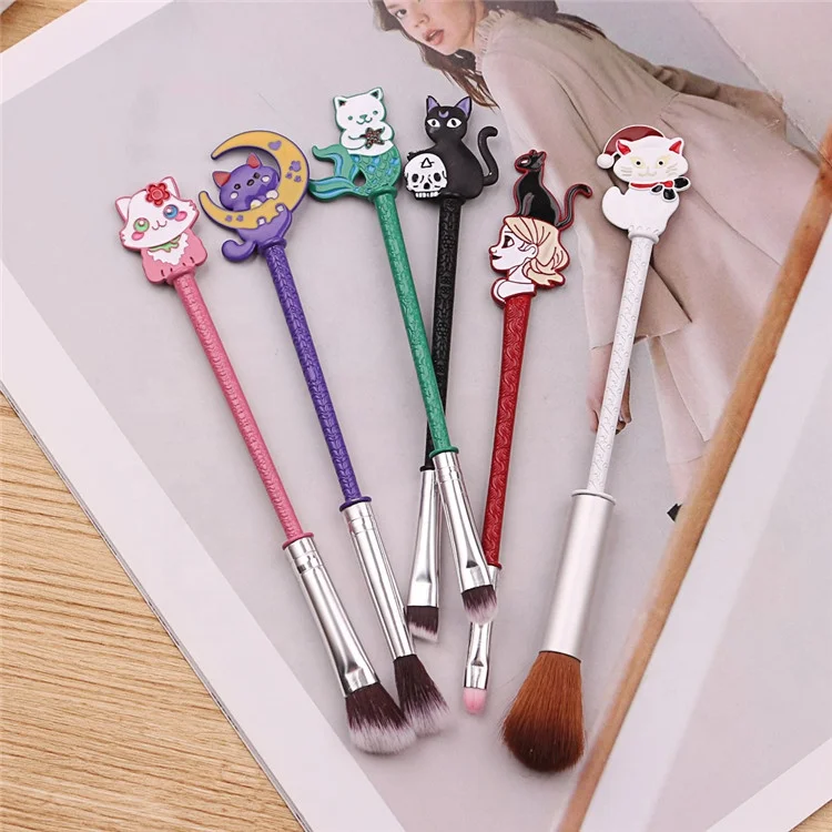 

Cartoon Anime 6pcs Harajuku Sailor Moon Luna Cat Lovely Cosplay party Eye shadow Lip Makeup brush