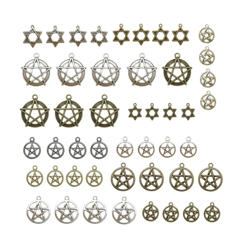 

48pcs/bag DIY Making Zinc Alloy Antique Silver Bronze Plated Star David Pendants Charms For Jewelry Making Accessories Finding