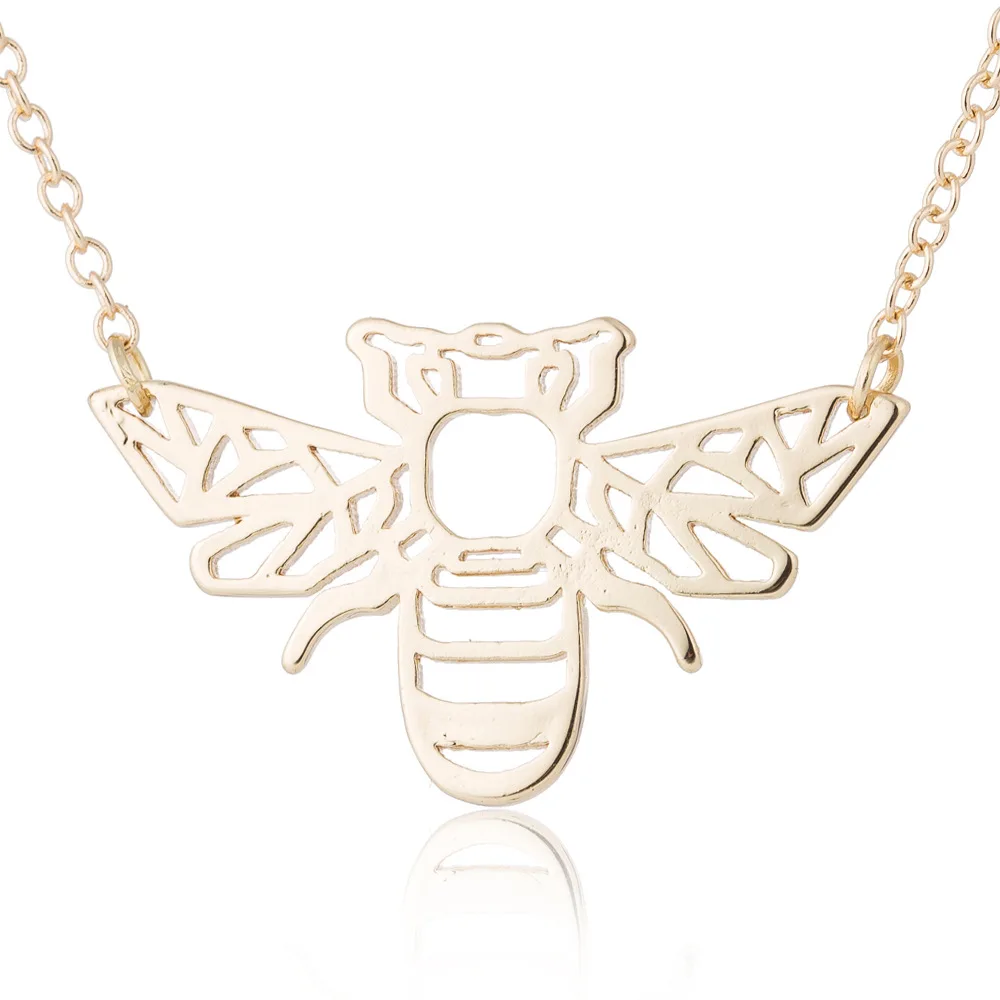 

wholesale jewelry Origami Bee Necklace charm pendant for women and girls Origami Bee stainless steel gold plated Necklace