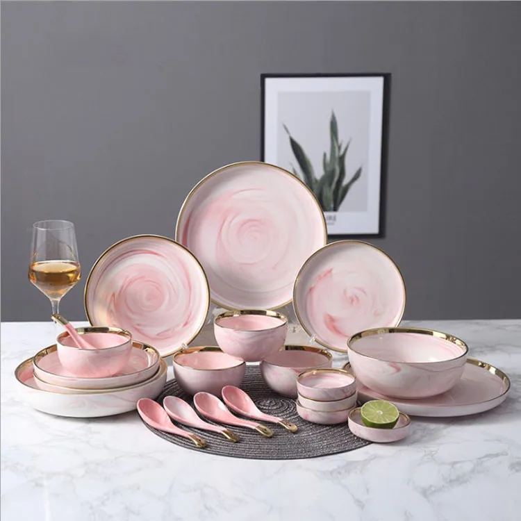 

High quality fashion Ceramic Serving Platter Marble Dinner Set Wedding Dinnerware Wholesale Plates Sets