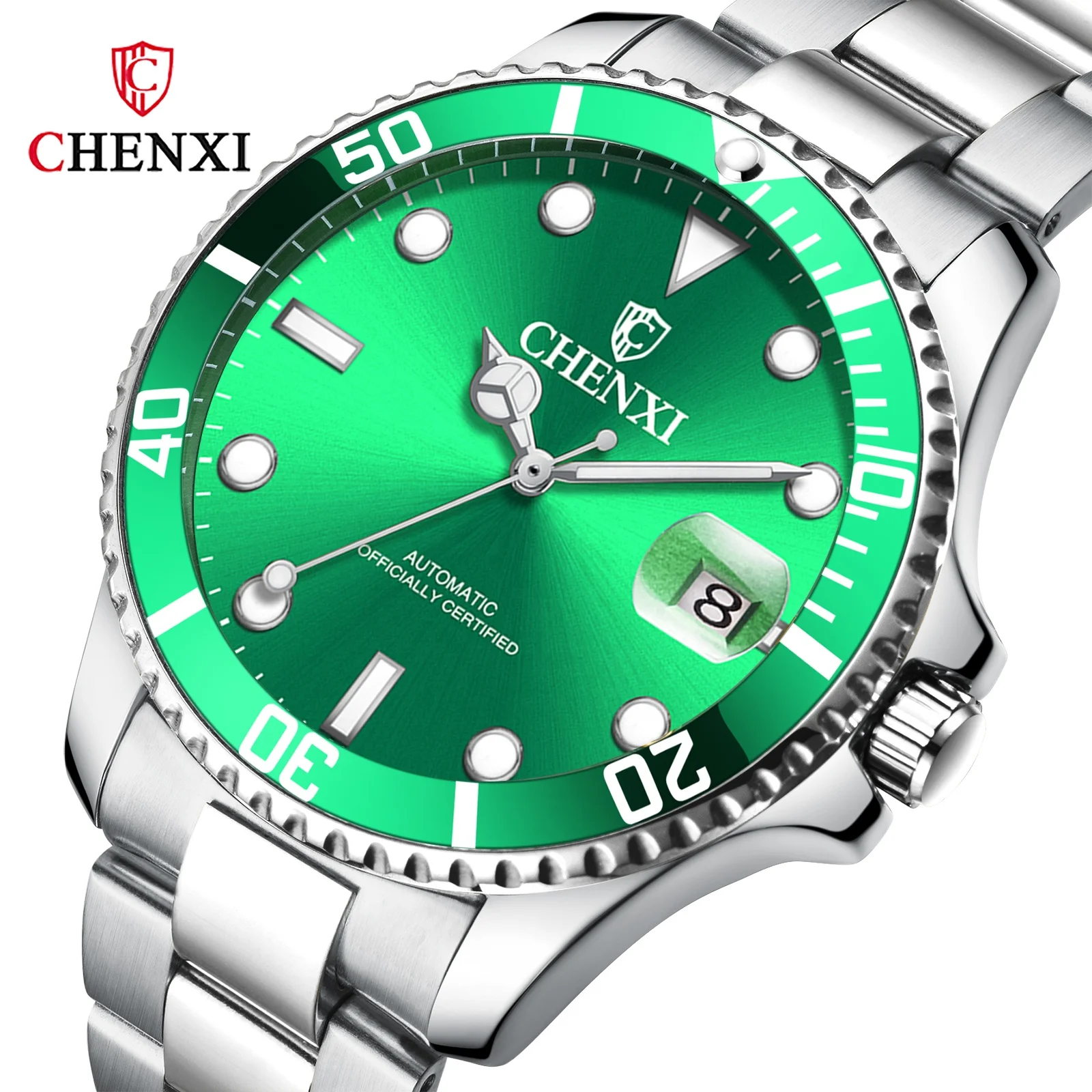 

OEM Mens Watches Automatic Mechanical Luxury Brand Green Gold Dial Stainless Steel Wristwatches Men Automatic Mechanical Watch
