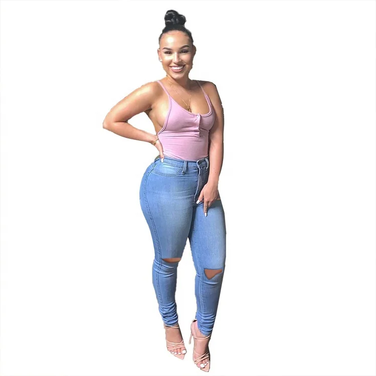 

Large Plus Size Jeans Women Ripped Demin Bodycon Jeans Skinny Stretch Ripped Jeans Pants Women, As pictures show