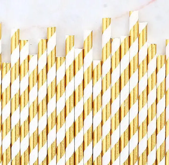 

Biodegradable Rose Gold Stripe drinking paper straws