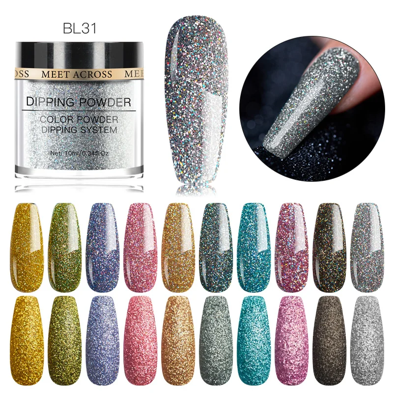 

2020 Wholesale private label organic glitter platinum dipping powder acrylic dip powder nails, 10 colors for chosen