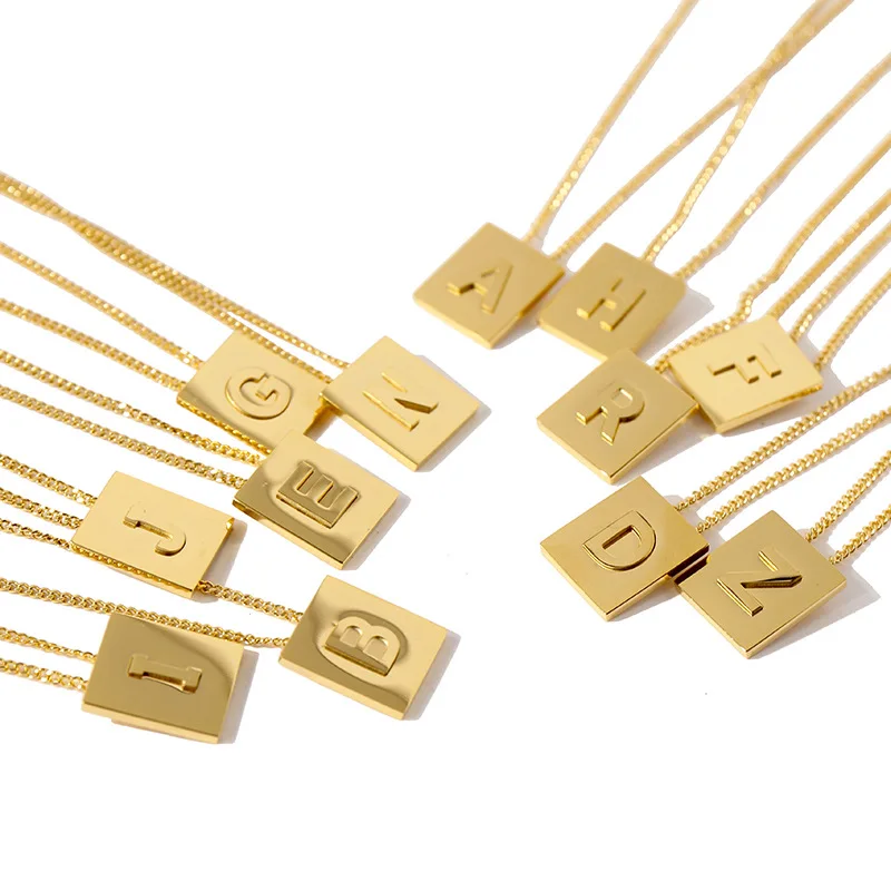 

Fashion Stainless Steel Block letter Necklace Custom Initial 18k Gold Plated Pendant Necklace Woman