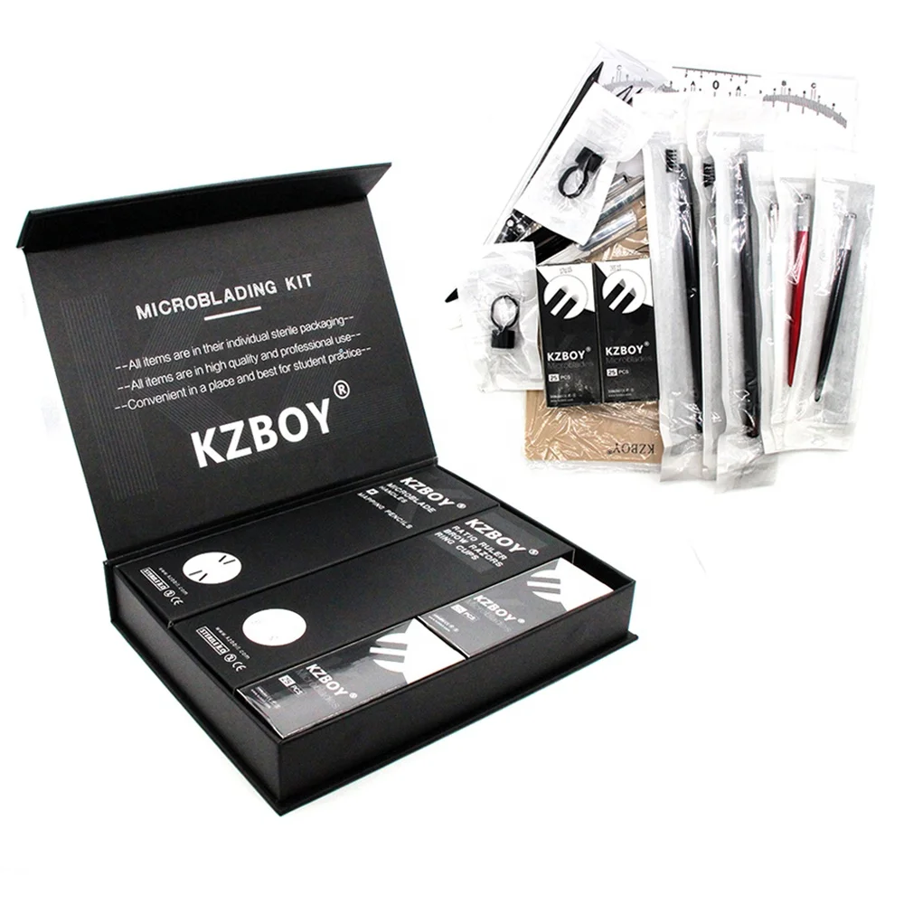 

KZBOY Private Label Tattoo PMU Supplies Kit Microblading Semi Permanent Microblading Starer Kit Box for Eyebrow Embroidery