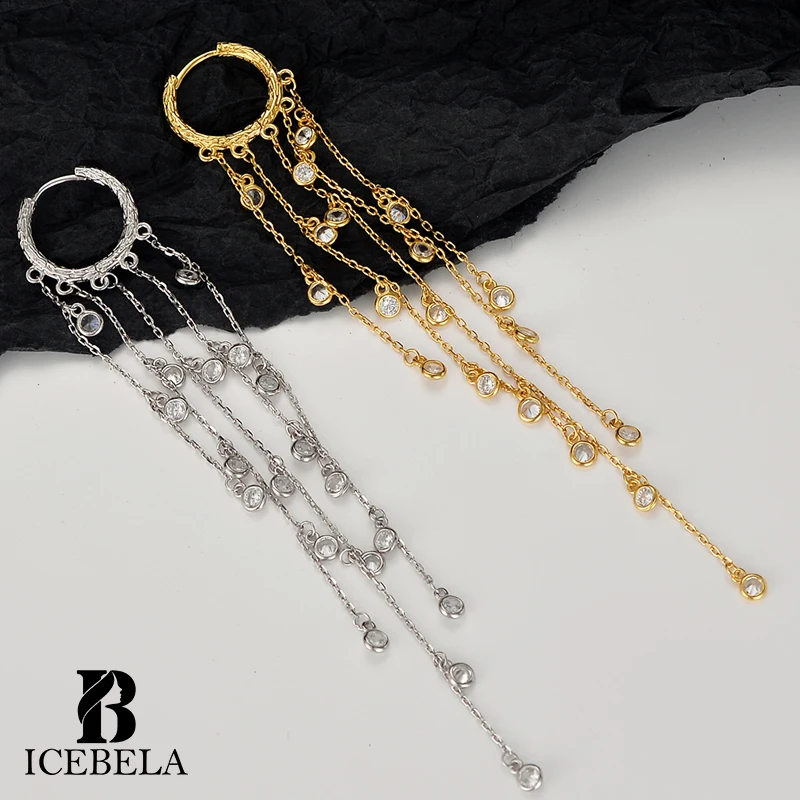 

Icebela Fine Jewelry Trendy Charm Women's Tassel Shiny Long Earring Pvd Drop Diamond Drop Earrings For Girls