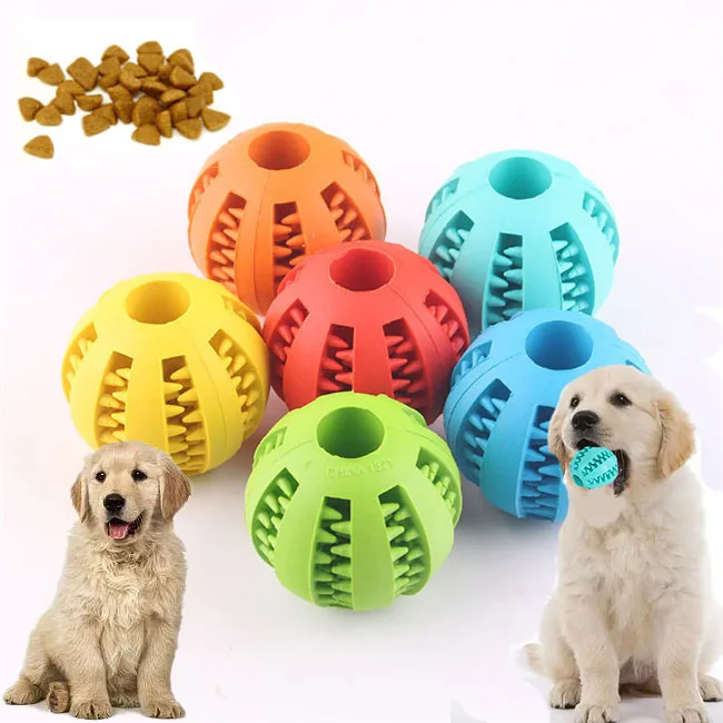 

High Quality Proper Price Rubber Interactive Dog Treat Toys Food Dispenser Balls Dog Chew Ball Dog Tooth Cleaning Ball, Yellow/orange/green/red/light blue/dark blue