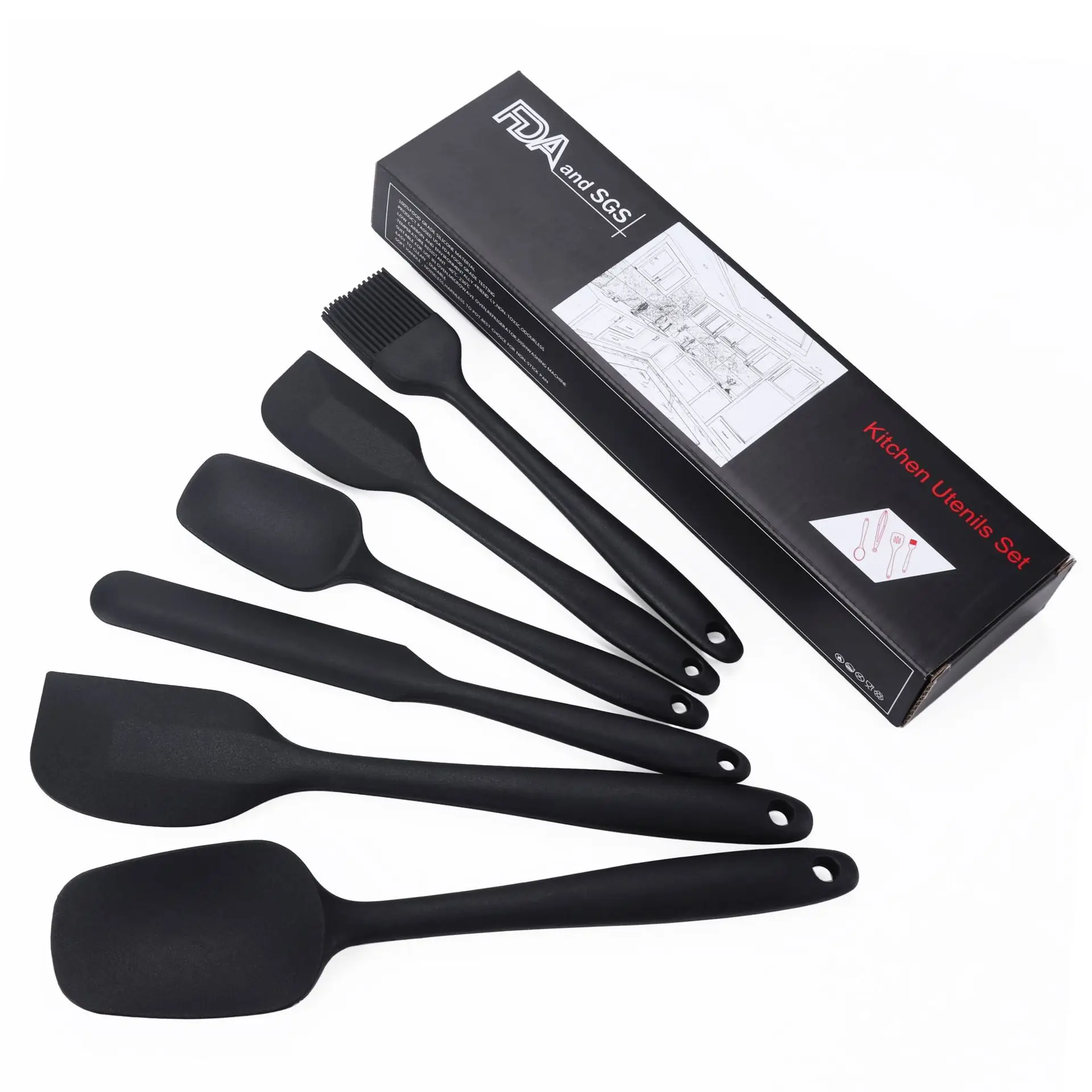 

Kitchen cooking set Black Red 6pc with box silicone cooking utensils