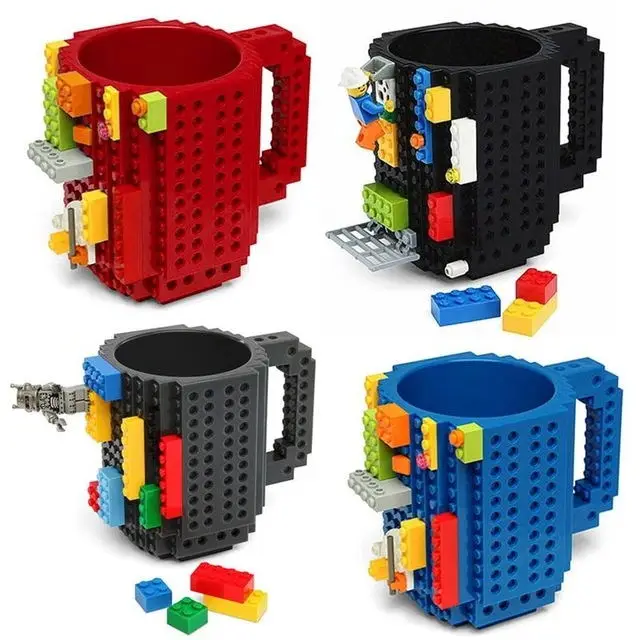 

Amazon hot selling 350ML Cylinder shape Creative Lego Brick Mug Eco-friendly Material DIY Building Blocks plastic Coffee Cup mug, As pictures showing