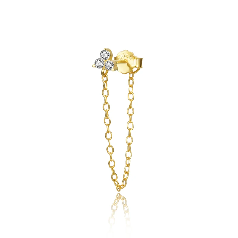 

New Fashion 925 Sterling Silver Earrings Chain Tassel Flower Cubic Zirconia Earring studs for Girl