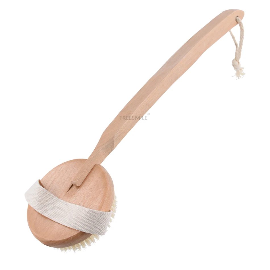 

TREESMILE massage dry brush Round Scrub Exfoliating Natural Detachable handle Bath Shower Brushes good quality factory