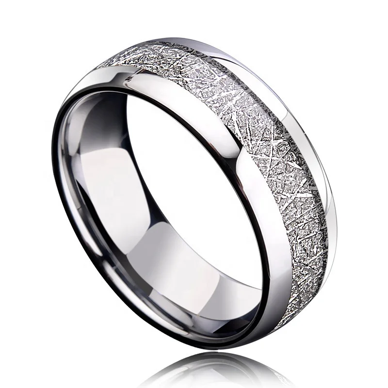 

Dropshipping Quality Shining Polished Comfort Fit Meteorite Silver Tungsten Carbide Wedding Band Rings, Silver;customized plated