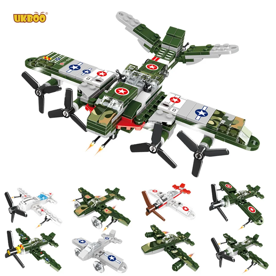 

Free Shipping UKBOO 429PCS 2021 WW2 Series Race Plane Toy Airplane Building Blocks Fighter Helicopters Brick Construction