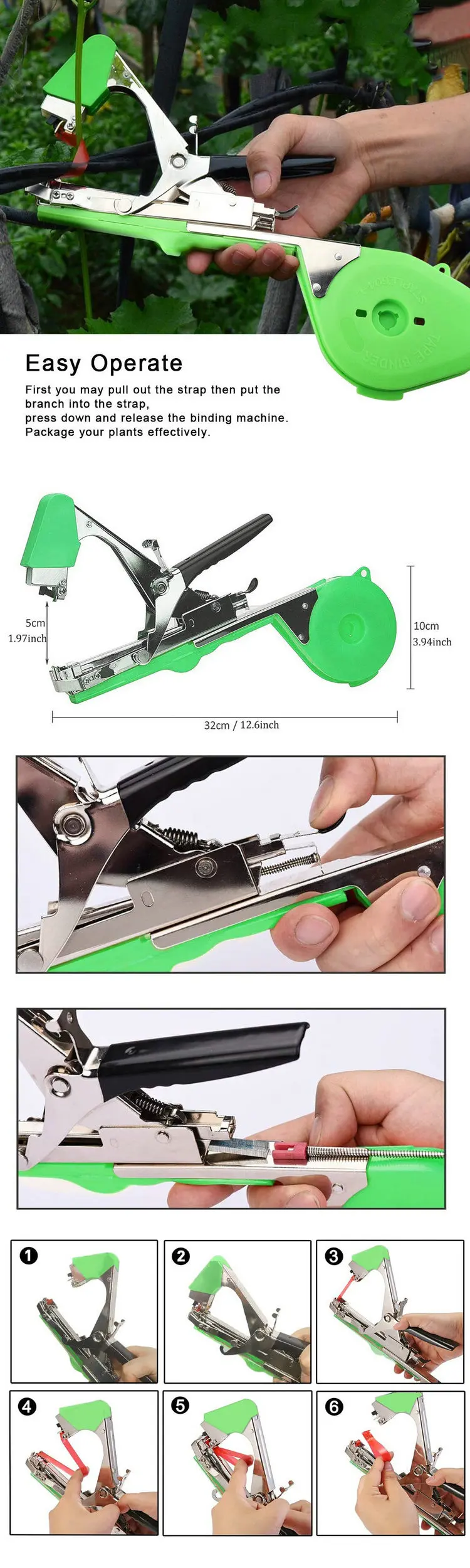 Grape SGQCAR Gardening Tapetool Tapener,Plant Tying Machine,Plant Tapener Tool Plant Tying Tool with 10000pcs Staples and 10 Rolls Tape Set Tapener Tapes for Vegetable Tomato Cucumber 