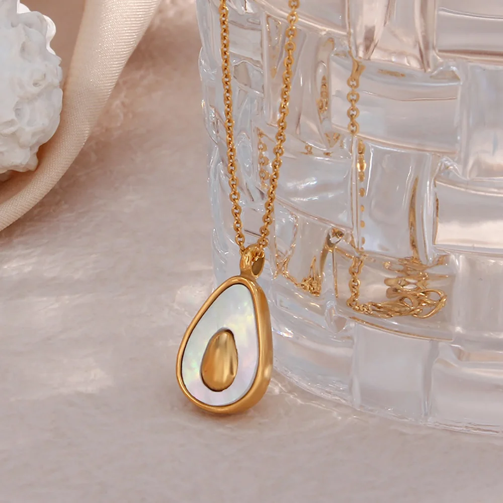 Summer Jewelry Cute Avocado Fruit Shell Pendant Necklace 18K Gold Plated Stainless Steel Necklace