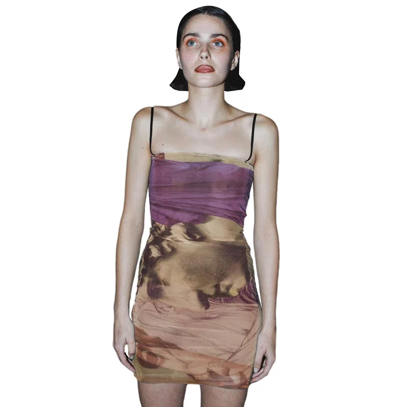 

Y4558 - bodycon fashion sexy sleeveless halter printed women mini dress