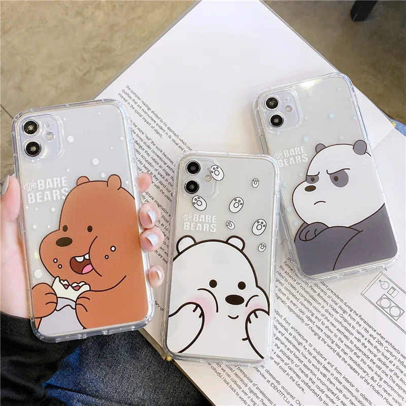 

Bare Bears Phone Case for iPhone 12 Pro Max 11 Xs X SE 8 7 Plus 6S Silicone Cases Soft Back Cover