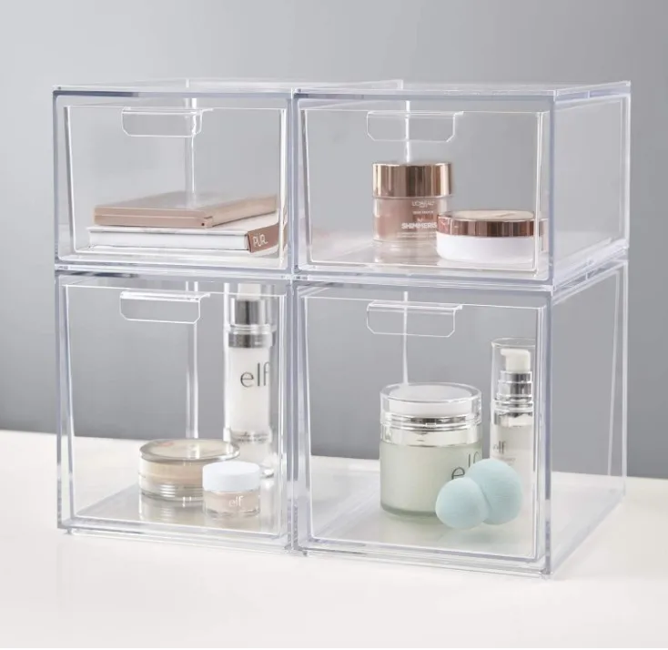 

Storage Box Clear Acrylic 2 Drawer Make-up Case Box Display Box stacked separately to save space for storage drawers, Clear or customized