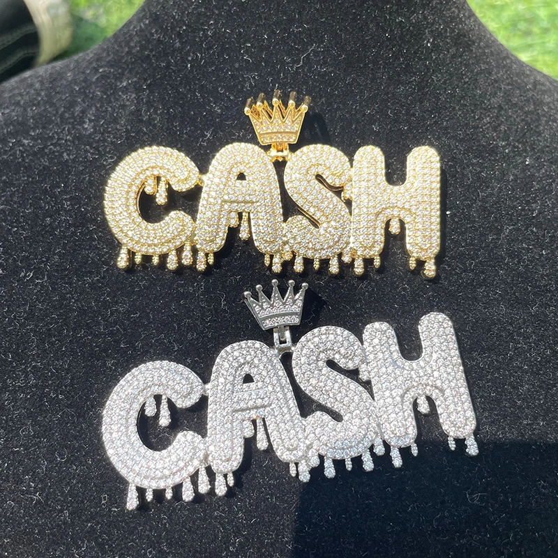 

Iced Out Layered Crown Dripping Custom Alphabet Letters Name Pendant CZ Pendant Necklace White/Yellow Gold Plated Women Jewelry