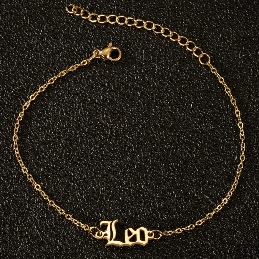 

Hot Selling Beach Foot Leg Chain 18k Gold Plated 12 Constellations Horoscope Sign Anklets Stainless Steel Zodiac Anklet Bracelet