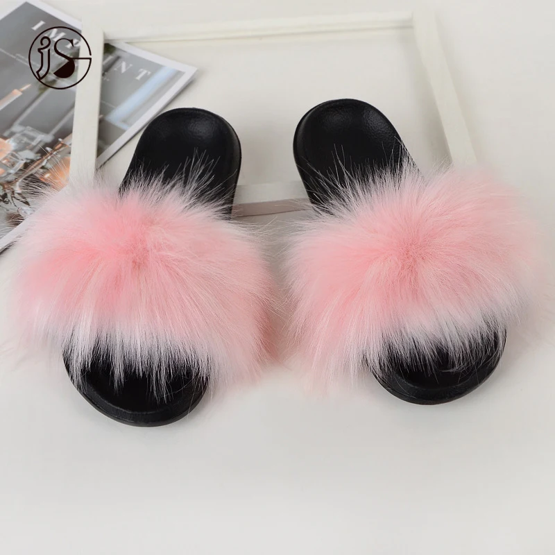 

Custom Faux furry fur slides warm light weight woman sandals fancy colorful slippers, Picture