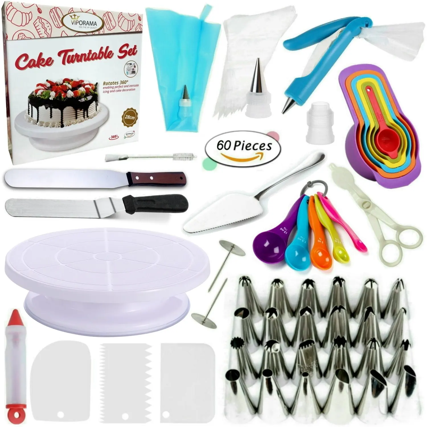 

2020 Hot Sale 60pcs Cake Decorating set baking tools rotating Cake stand turntable Supplies plastic cake stand, Picture