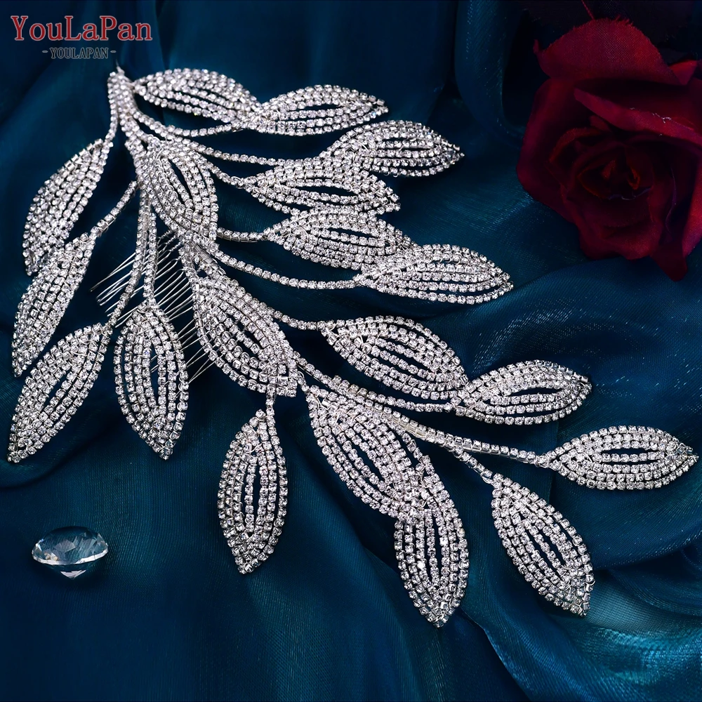 

YouLaPan HP452 New Design Diamond Chain Leaf Styling Wedding Hair Accessories Bridal Hair Comb Tiara Rhinestone Bridal Jewelry, Silver