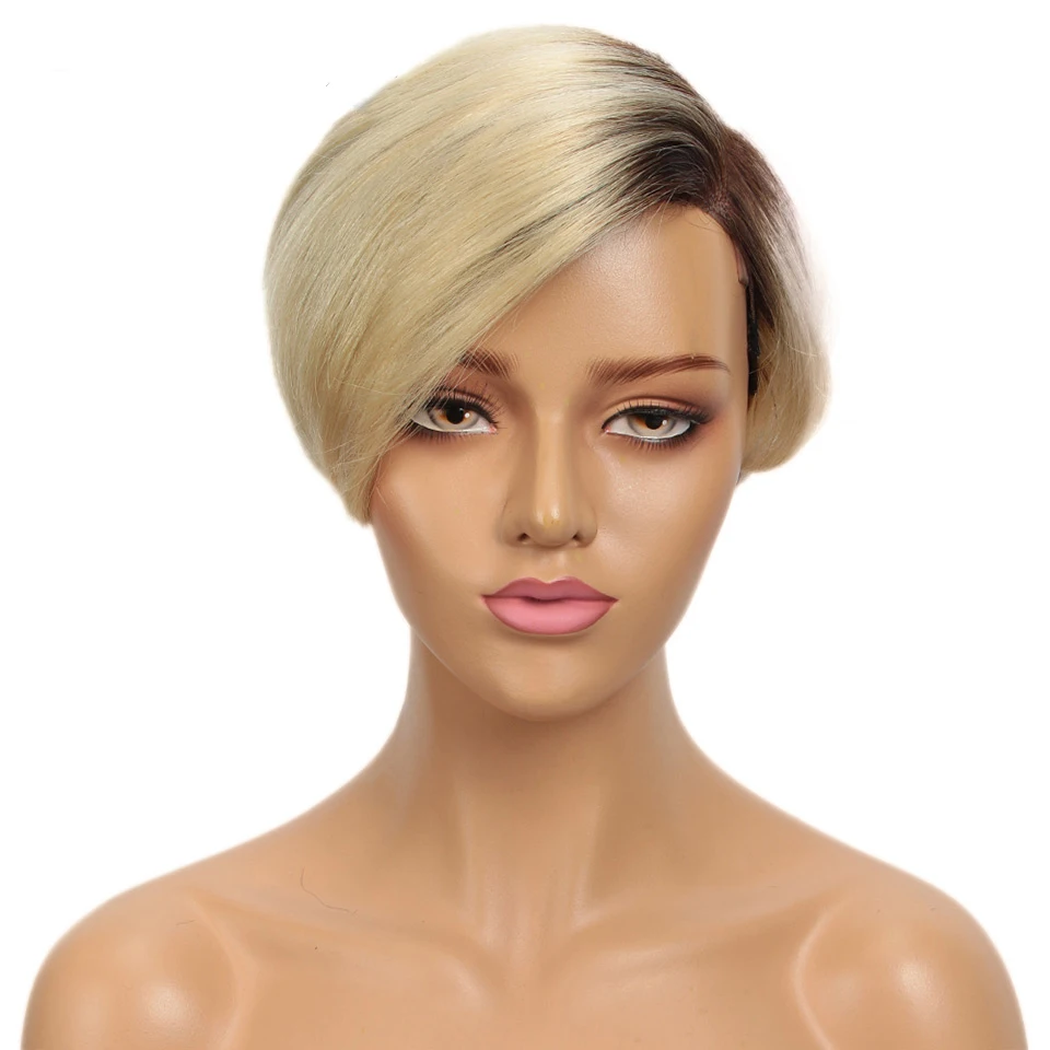 

Sleek Wholesale Short 100% Virgin Human Hair Wigs 613 Blonde Lace Curved Part Wig Remy Brazilian Hair Wigs For Black Women, Pictures showed color