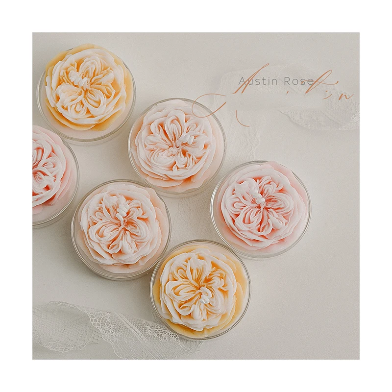 Romantic Holiday Gift Austin Rose Scented Candle Scene Layout Flower Soy Wax Candle