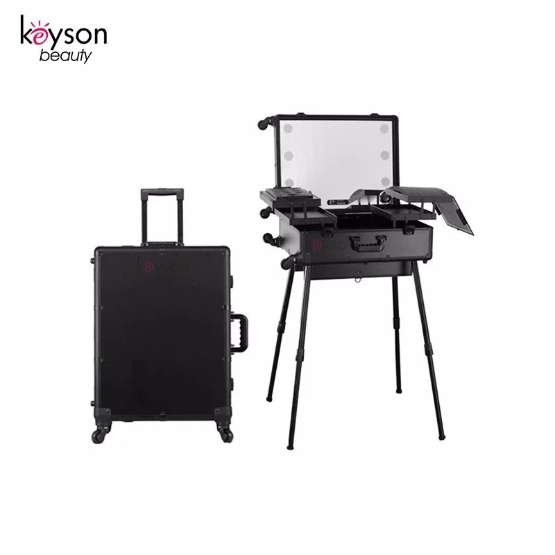 

Keyson Fashion trolley cosmetic case trolley makeup artist case with light mirror portable makeup station, Black,gold,pink,rose gold,etc