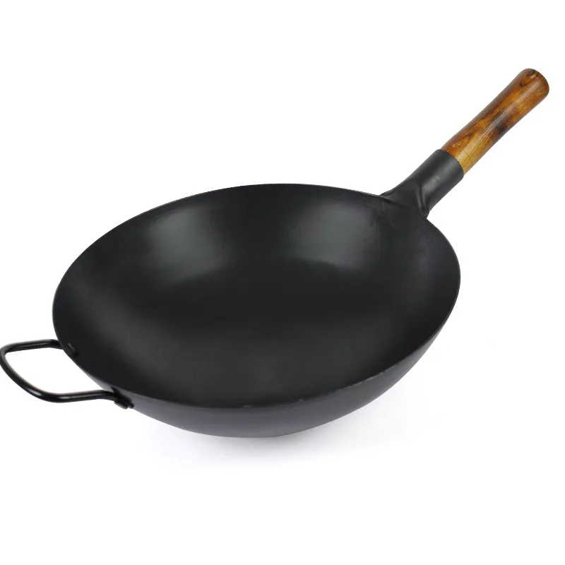 

Pre-Seasoned Traditional Asian Carbon Steel Wok Pan with Wooden Handle Round bottom Non Stick Stir Fry Pans