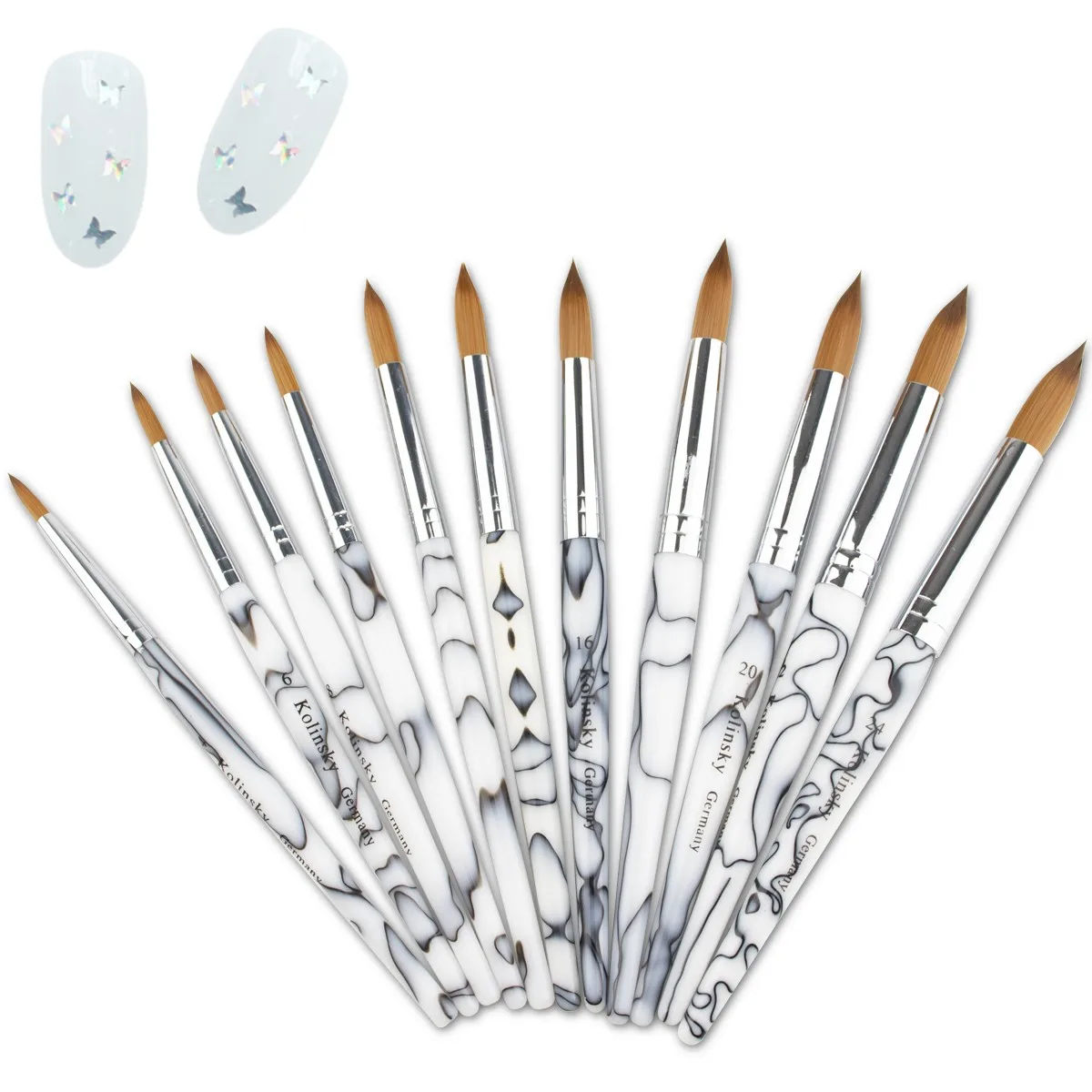 

Professional nail supplies crystal marble germany kolinsky hair nail art brush set