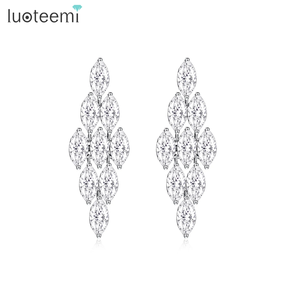 

LUOTEEMI Brand Big Size Lady Clear CZ Diamond Luxury Latest Fashion Earrings Big Wedding Jewelry