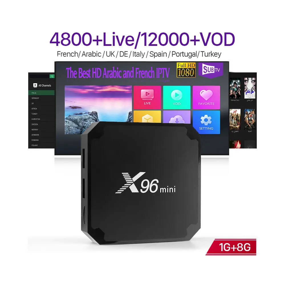 

X96 mini Amlogic S905W Quad Core TV Box 16 GB IPTV SUBTV Subscription 1 Year IPTV Europe French Arabic Belgium Germany IPTV Box