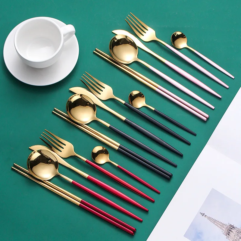

Wholesale Metal Silverware Kitchen Tea Coffee Black Dessert Gold Flatware Spoon And Fork Stainless Steel Cutlery, Colorful