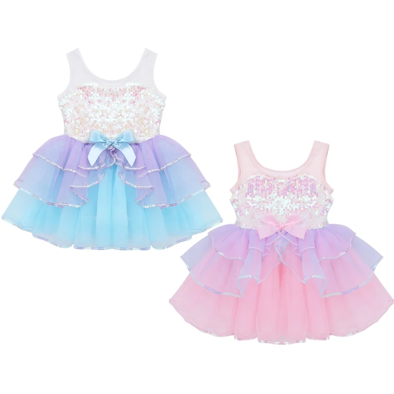 

Cheap Girl Dresses 3 To 5 years Sequins Mesh Splice Bowknot Ballet Gymnastics Leotard Tutu Dress