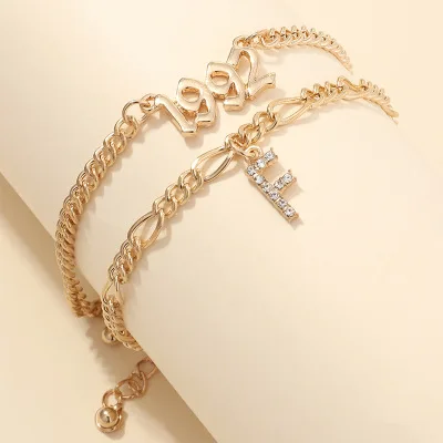 

INS Fashion Double Layer Year Number Pendant Anklet Adjustable Cubic Zirconia F Year Number Ankle Bracelet