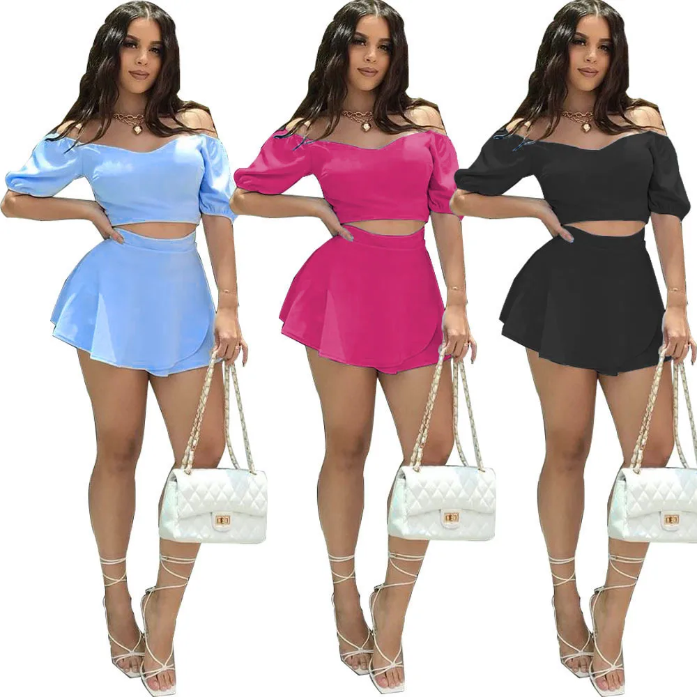 

AWN5215 sexy fashion summer short sleeved tie tube skirt cute sets women, 3 colors