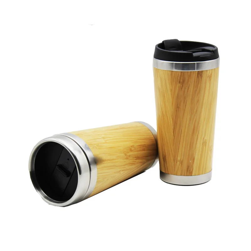 

450ml High Quality Stainless Steel Bamboo Coffee Mug Eco-Friendly Bamboo Travel Mug With Leakproof Lid, Brown bamboo