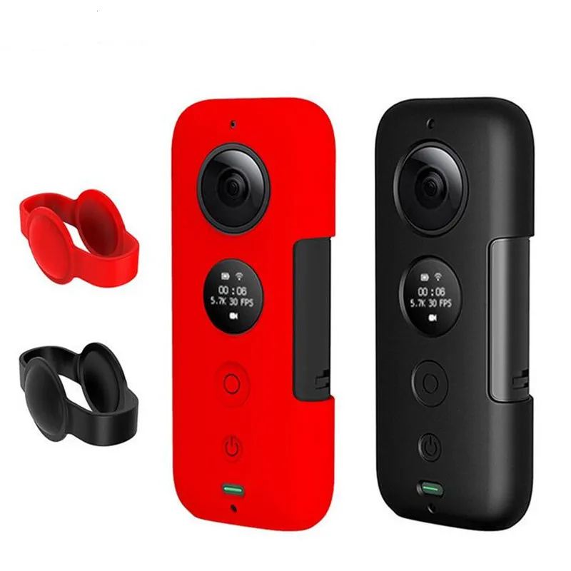 

HOSHI Factory Anti-dust Anti-scratch Protect Cover Protective Case Lens Silicone Case For Insta360 One X Accessories, Black / red