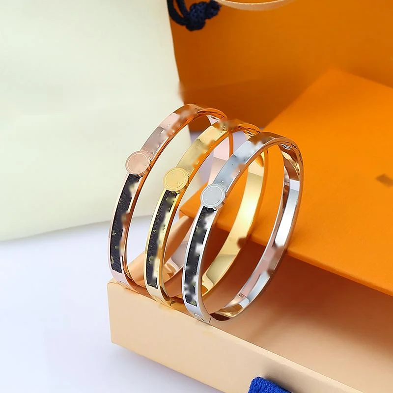 

2021 Amazon Hot Sale Fashion Luxury Brand Women Bangle Bracelet Stainless Steel 18K Gold Ladies Bracelets, Rose gold