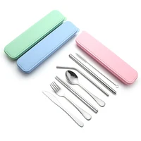

Wholesale Portable Straw Chopsticks Spoon Fork Knife Dinnerware Metal Flatware Outdoor Travel Stainless Steel Gift Cutlery Set