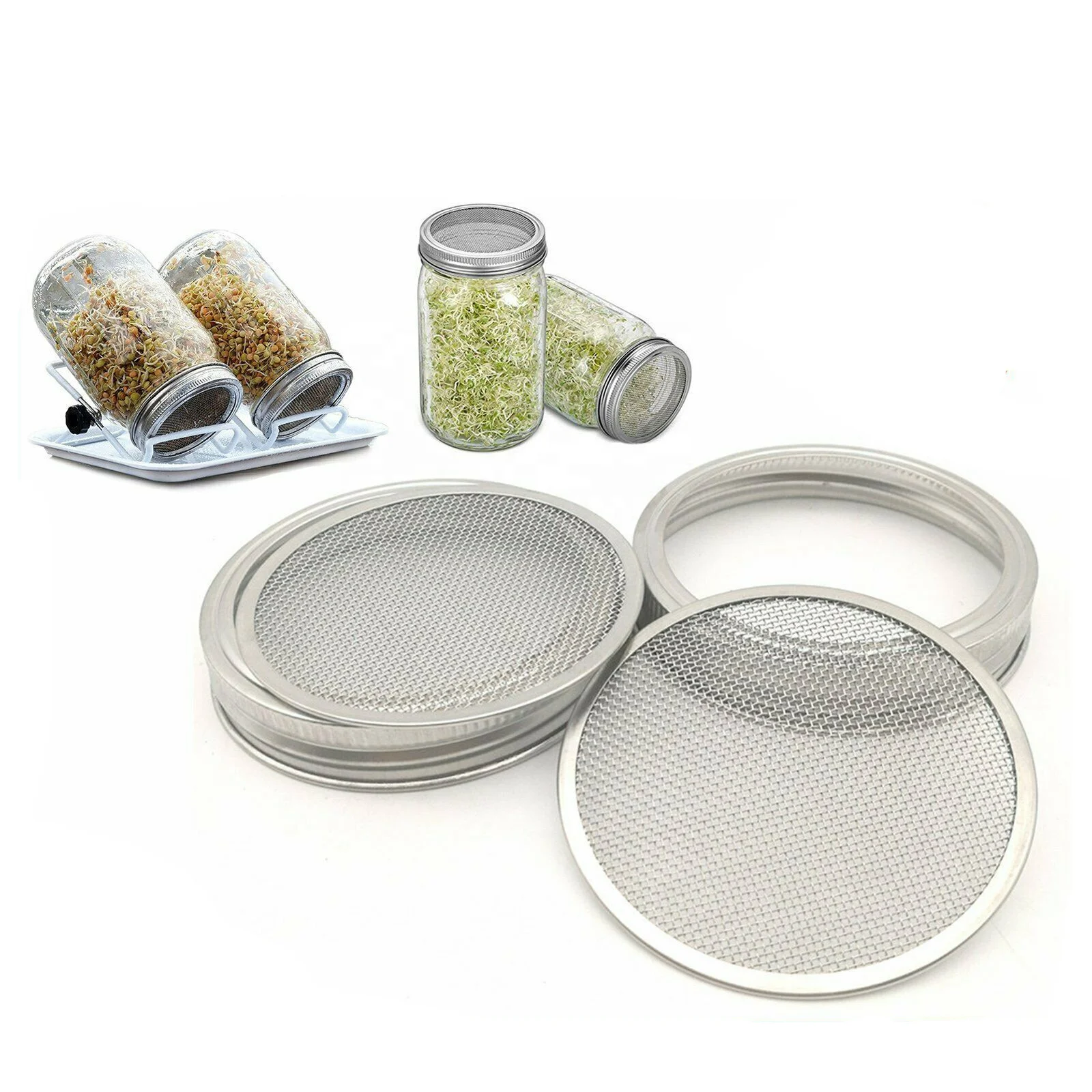 

Set Of 2 Strainer Seed Sprouting Lids Screen Kits for Wide Mouth Mason Canning Jar Tools