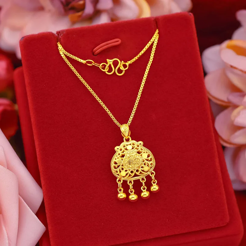 

Exquisite Hollow Lucky Bag Pendant 14K Gold Necklace No Chain for Children Women Girlfriend Christmas Birthday Gift Fine Jewelry