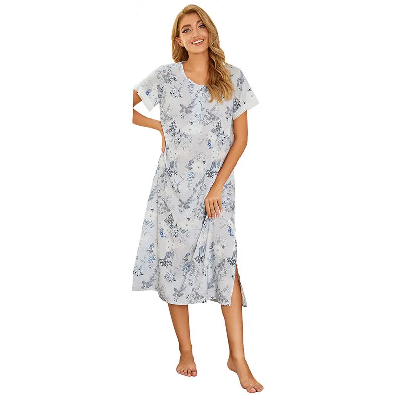 

Ladies' short sleeved printed long nightdress is a hot seller for home wear